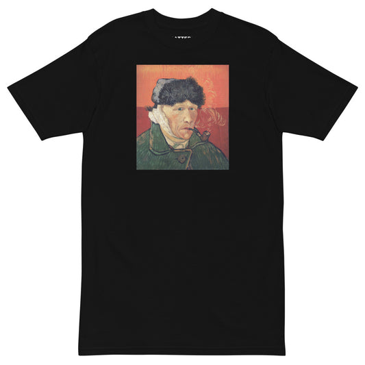 Vincent Van Gogh Self-Portrait with Bandaged Ear and Pipe (1889) Painting Printed Premium Black T-shirt Streetwear