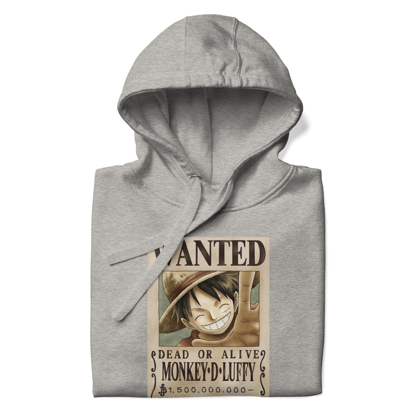 One Piece Monkey D. Luffy Straw Hat Pirates Wanted Poster Printed Premium Streetwear Hoodie Sweatshirt Grey