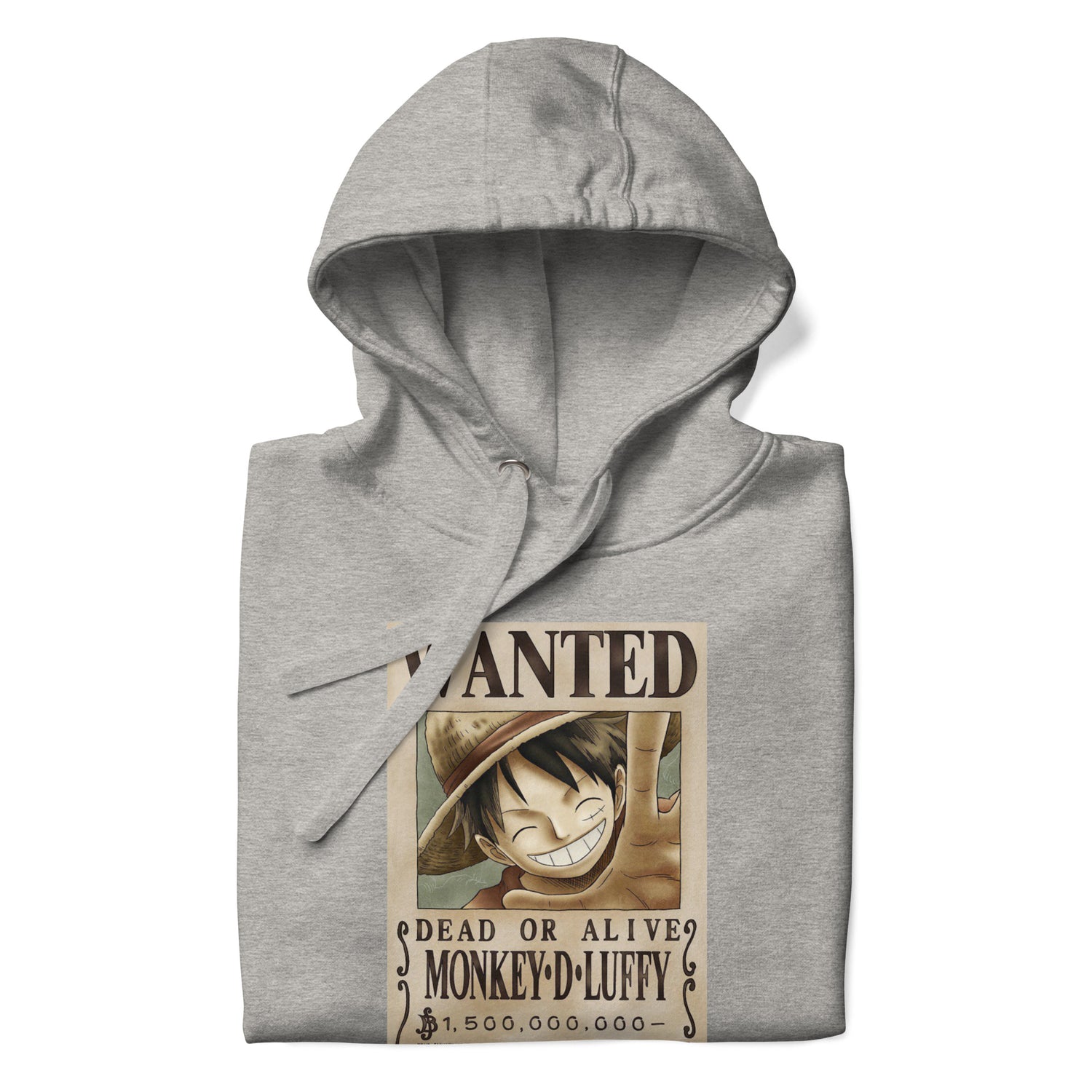 One Piece Monkey D. Luffy Straw Hat Pirates Wanted Poster Printed Premium Streetwear Hoodie Sweatshirt Grey