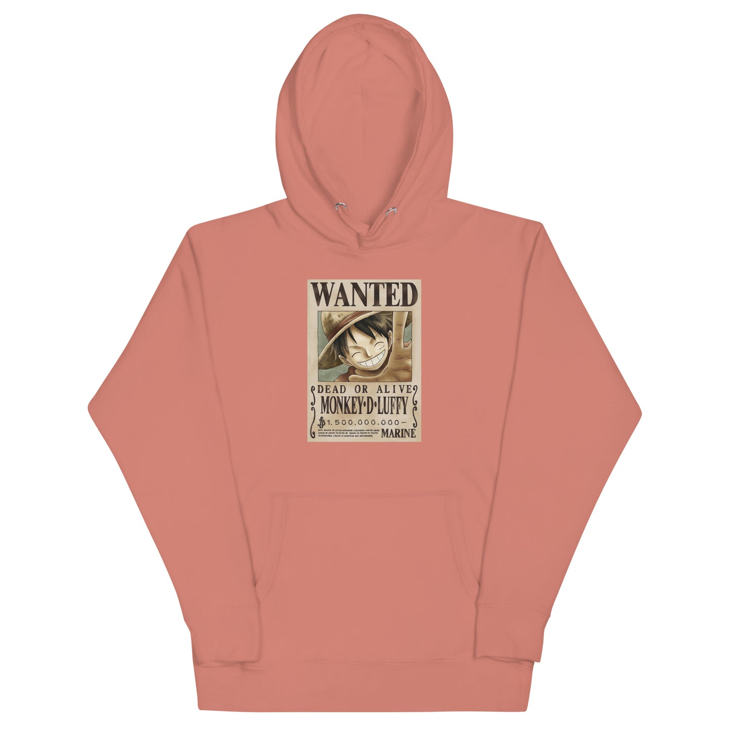 One Piece Monkey D. Luffy Straw Hat Pirates Wanted Poster Printed Premium Streetwear Hoodie Sweatshirt Salmon Pink