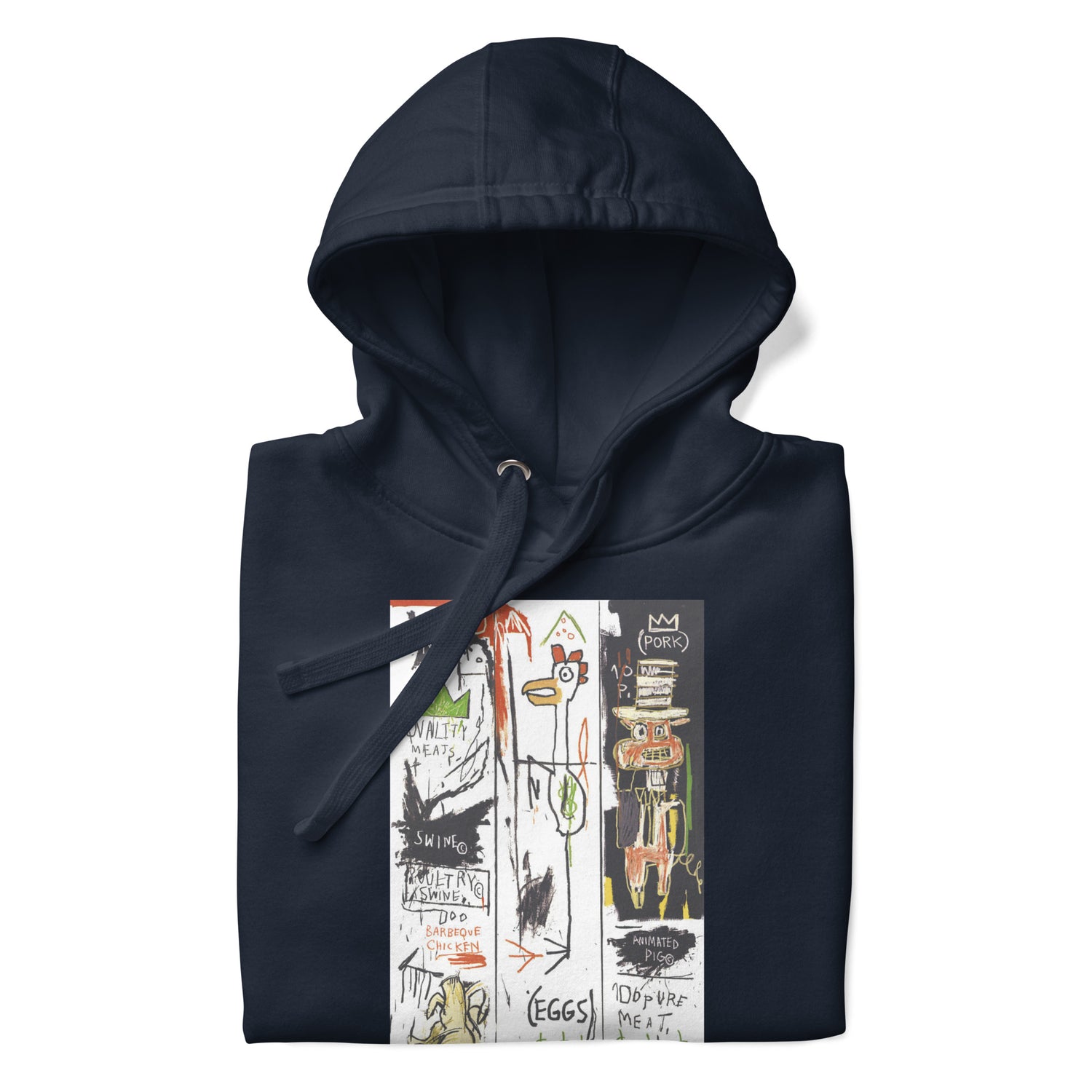 Jean-Michel Basquiat "Quality Meats for the Public" 1982 Artwork Printed Premium Streetwear Sweatshirt Hoodie Navy Blue