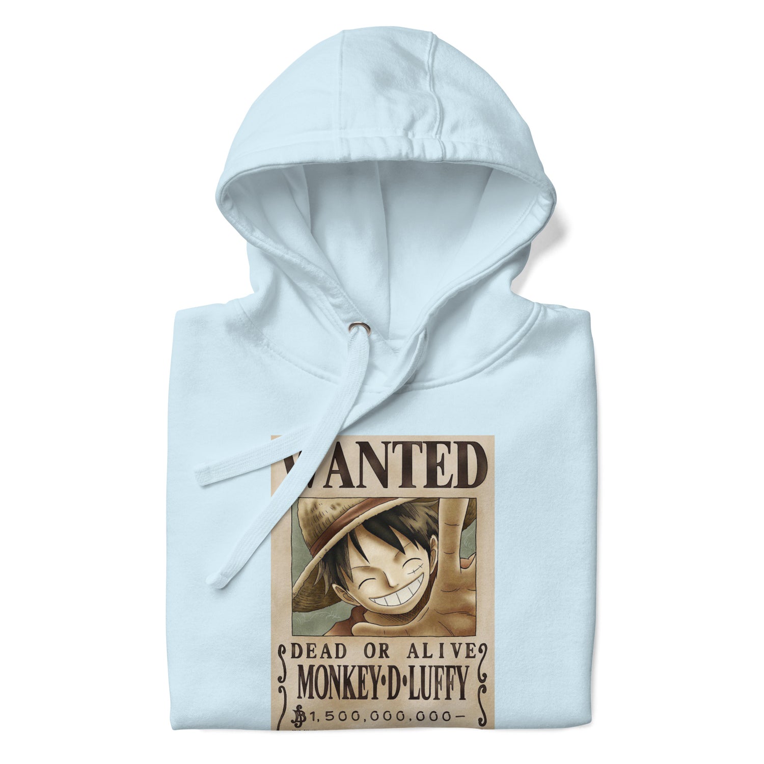 One Piece Monkey D. Luffy Straw Hat Pirates Wanted Poster Printed Premium Streetwear Hoodie Sweatshirt Ice Blue