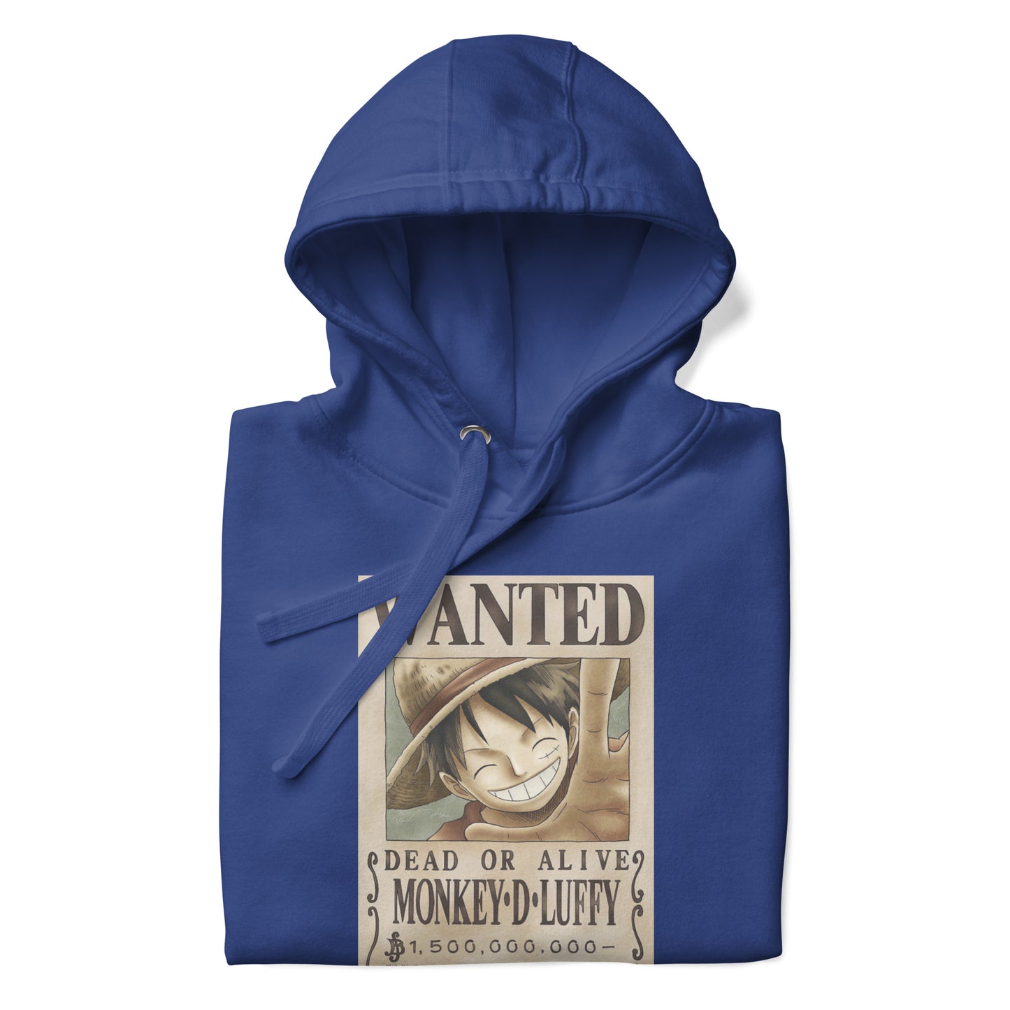 One Piece Monkey D. Luffy Straw Hat Pirates Wanted Poster Printed Premium Streetwear Hoodie Sweatshirt Royal Blue